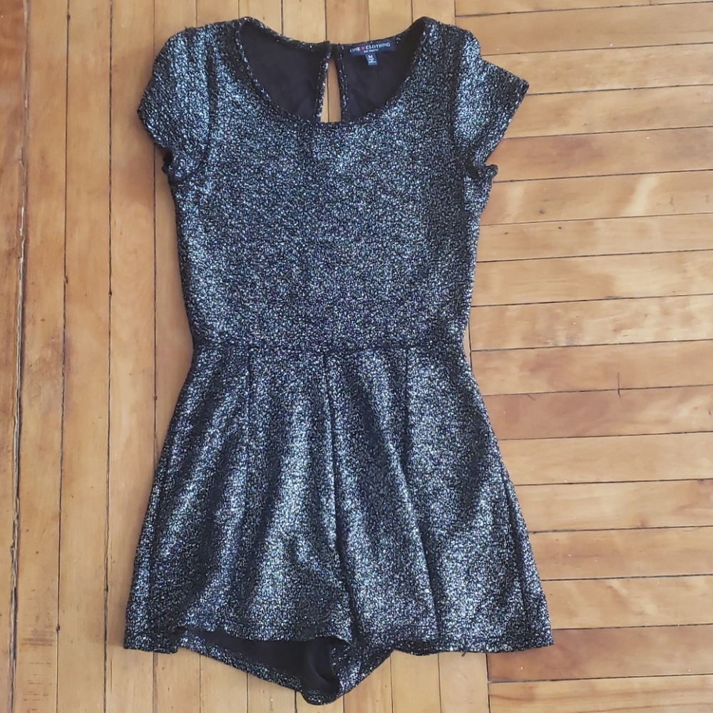 Medium Glitter black and silver gray romper